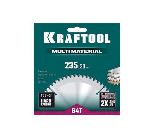 Диск пильный по алюминию KRAFTOOL Multi Material 235х30мм 64Т