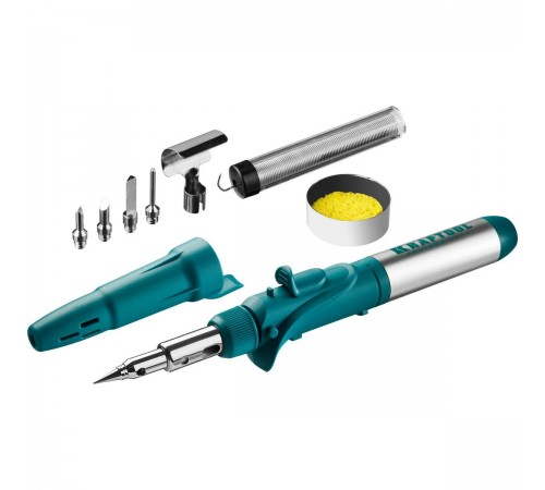 Паяльник газовый KRAFTOOL SolderGas, горелка, фен, пьезоподжиг, набор 10 в 1, 1300гр 55503-Н10