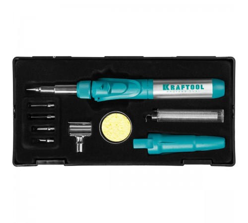 Паяльник газовый KRAFTOOL SolderGas, горелка, фен, пьезоподжиг, набор 10 в 1, 1300гр 55503-Н10