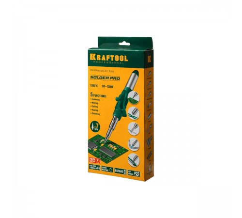 Паяльник газовый KRAFTOOL SolderGas, горелка, фен, пьезоподжиг, набор 10 в 1, 1300гр 55503-Н10