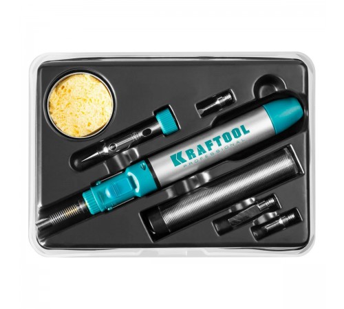 Паяльник газовый KRAFTOOL SolderGas, горелка, фен, набор 8х1, 70В, 30-70Вт, 1300°С 55504-Н8