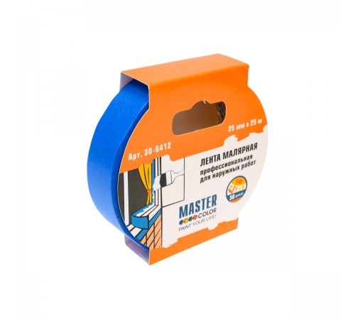 30-6412 Лента малярная MASTERCOLOR синяя для наружных работ,25ммх25м