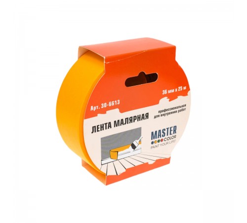 Лента малярная MASTERCOLOR желтая,для внутренних работ,36ммх25м 30-6613