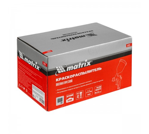 57321 Краскораспылитель пневматический Matrix HP с верхним бачком,V=0,6л,сопло диаметром 1,7мм