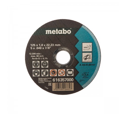 616359000 Диск абразивный по металлу Metabo 125х22х1,0мм, 10шт