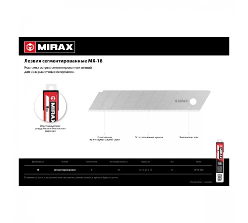 0914-S10 Лезвия сегментированные MIRAX МХ-18 18 мм