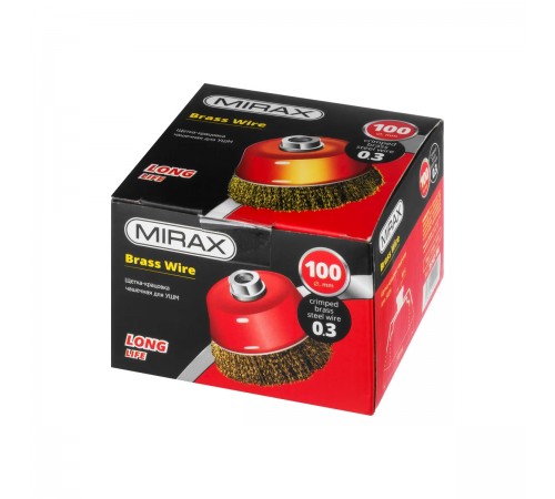 Щетка-крацовка чашечная для УШМ MIRAX, жгутированная стальноя проволока 0,3мм d=100мм, 35142-100
