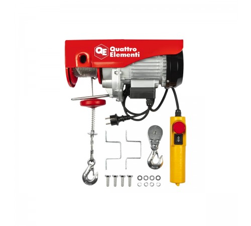 Таль (электролебёдка) QUATTRO ELEMENTI TL-500 (1100Вт, 250/500кг, трос 12м, блок полиспаст в компл.)