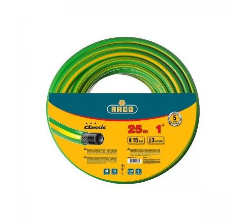 Шланг поливочный RACO CLASSIC 1", 25м, 15 атм, трехслойный, армированный 40306-1-25_z01