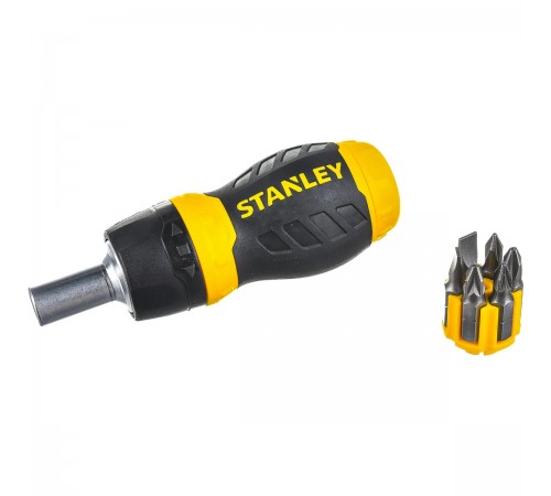 0-66-358 Отвертка STANLEY MULTIBIT RATCHET STUBBY c 6ю вставками