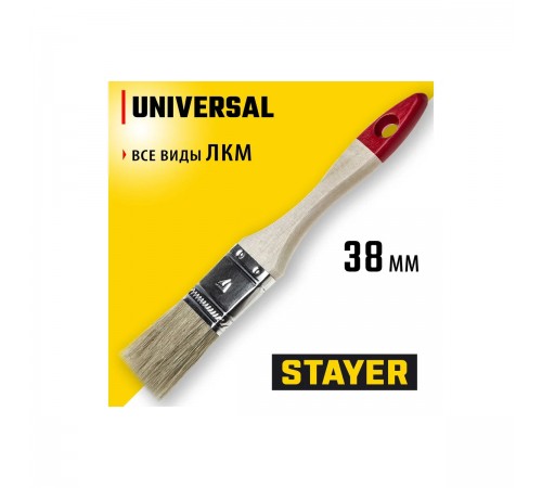 0101-038 Кисть плоская STAYER UNIVERSAL-STANDART, светлая щетина, деревянная ручка, 38 мм