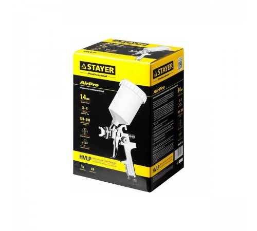 STAYER  AirPro G, HVLP 1.4 мм, пневматический краскопульт с верхним бачком, Professional (06476-1.4)