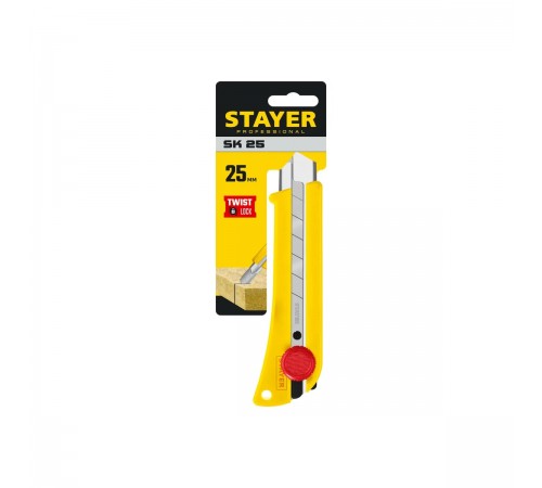 Нож с винтовым фиксатором Stayer SK-25, сегментированные лезвия 25 мм, усиленный корпус, 09173_z01