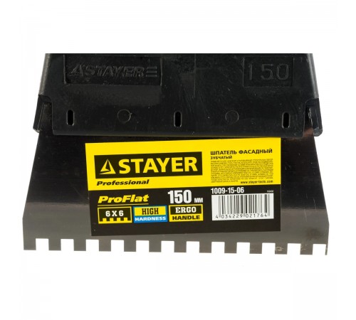 1009-15-06 Шпатель STAYER PROFESSIONAL нержавеющий зубчатый 150мм, зуб 6х6мм