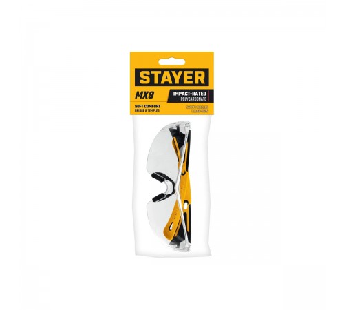 110490 Очки защитные STAYER MX-9 прозрачные,двухкомпонентные,открытого типа