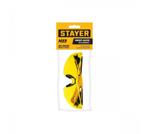 110491 Очки защитные STAYER MX-9 желтые,двухкомпонентные дужки,открытого типа