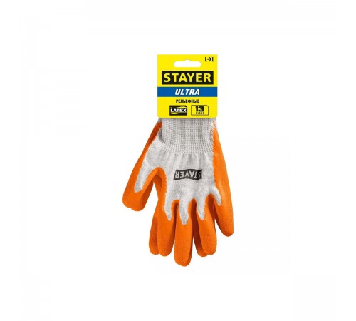 STAYER  ULTRA, L-XL, х/б перчатки с рельефным латексным покрытием, противоскользящие, 13 класс (11403-XL)
