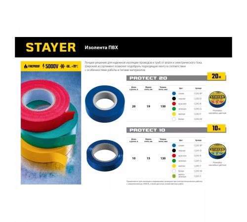 12291-B Изолента синяя STAYER Protect-10,ПВХ,10м*15мм