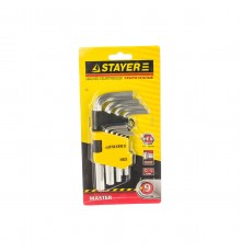 STAYER 9 шт., Cr-V, ключи имбусовые укороченные 2740-H9