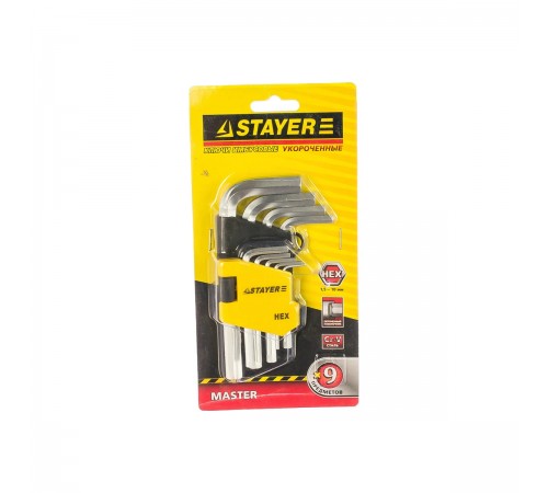 STAYER 9 шт., Cr-V, ключи имбусовые укороченные 2740-H9
