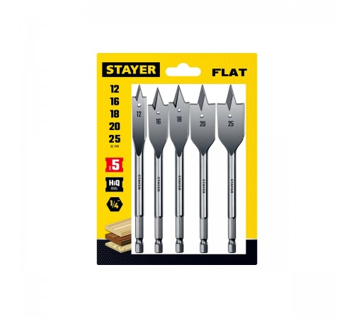 2950-H5 Набор перовых сверл по дереву STAYER FLAT 5шт,12-16-18-20-25мм
