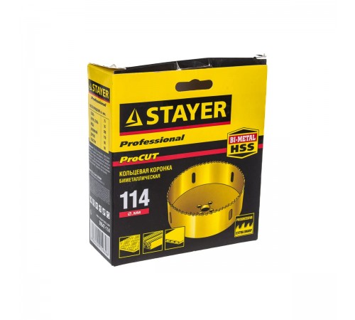 29547-114 Коронка STAYER PROFESSIONAL Би-металлическая, 114мм