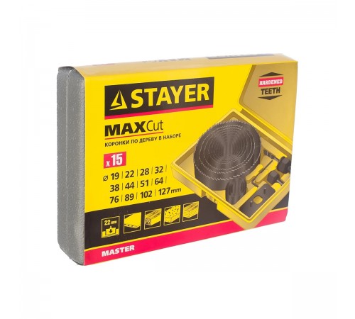 29600-H15 Набор STAYER Maxcut Кольцевые коронки по дереву 19-127мм, 12пр.
