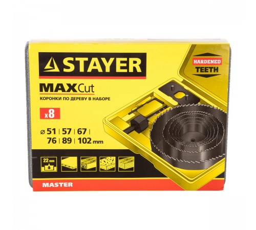 29600-H8 Набор STAYER Maxcut: Кольцевые коронки по дереву 51-102мм, 6 пр.