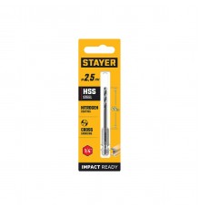 STAYER  НЕХ-1/4", d 2.5 х 79 мм, сверло по металлу для винтовёртов и шуруповертов IMPACT READY (29603-2.5)