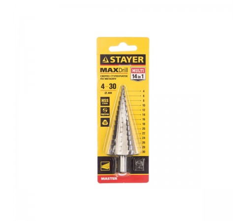 29660-4-30-14 Сверло ступенчатое STAYER 14 ступеней 4-30мм. сталь HSS