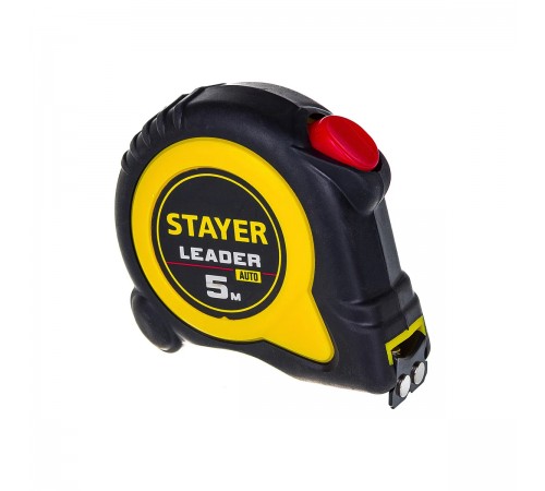 3402-05-19_z02 Рулетка STAYER LEADER 5м/19мм. Автостоп, ударостойкий обрезиненный корпус