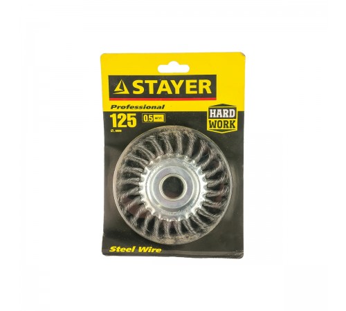 35120-125 Щетка дисковая для УШМ STAYER,жгутированная стальная проволока 125мм х 22мм