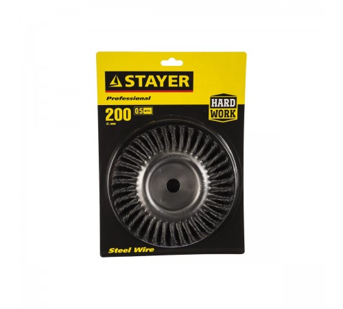 35120-200 Щетка дисковая для УШМ STAYER,жгутированная стальная проволока  0,5мм, 200мм х 22мм