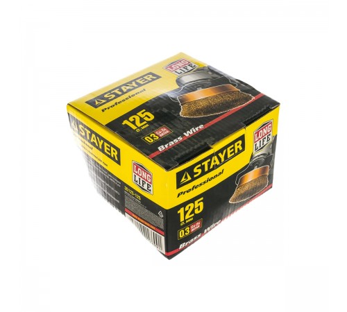 35125-125 Щетка чашечная для УШМ STAYER PROFESSIONAL, витая стальная проволока 0,3мм, 125ммхМ14