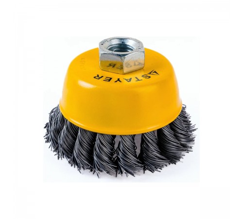 35128-080_ z01 Щетка чашечная для УШМ STAYER PROFESSIONAL, жгут. стальная проволока 0,5мм, 80ммхМ14