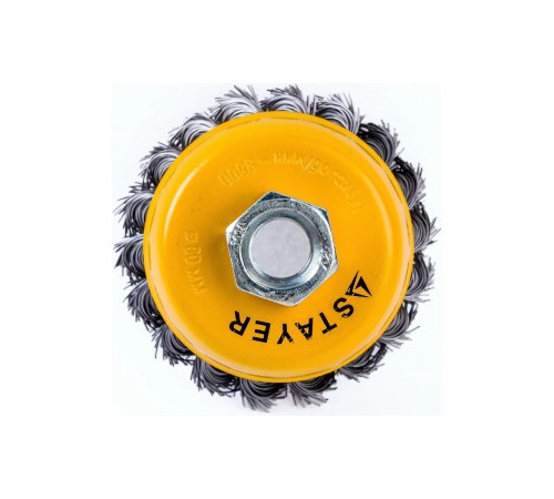35128-080_ z01 Щетка чашечная для УШМ STAYER PROFESSIONAL, жгут. стальная проволока 0,5мм, 80ммхМ14