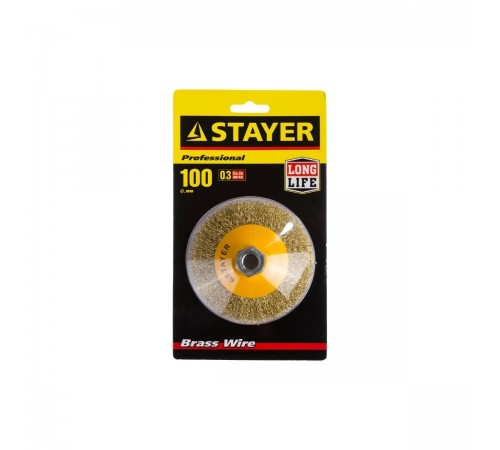 35133-100 Щетка коническая для УШМ STAYER PROFESSIONAL,  витая стальная проволока 0,3мм, 100ммхМ14