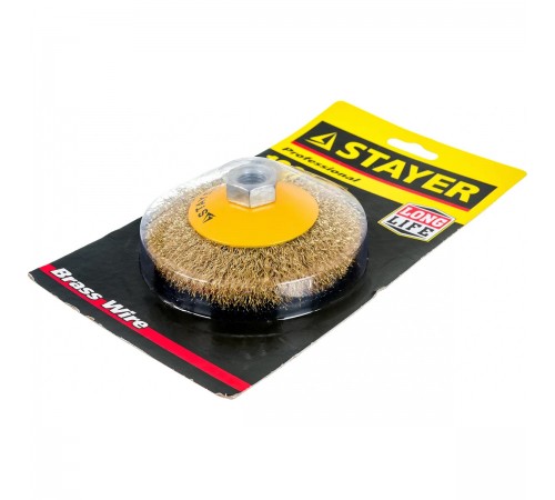 35133-100 Щетка коническая для УШМ STAYER PROFESSIONAL,  витая стальная проволока 0,3мм, 100ммхМ14