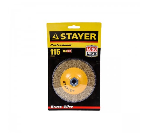 35133-115 Щетка коническая для УШМ STAYER PROFESSIONAL,  витая стальная проволока 0,3мм, 115ммхМ14