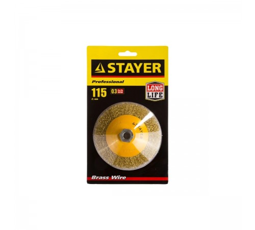 35133-115 Щетка коническая для УШМ STAYER PROFESSIONAL,  витая стальная проволока 0,3мм, 115ммхМ14