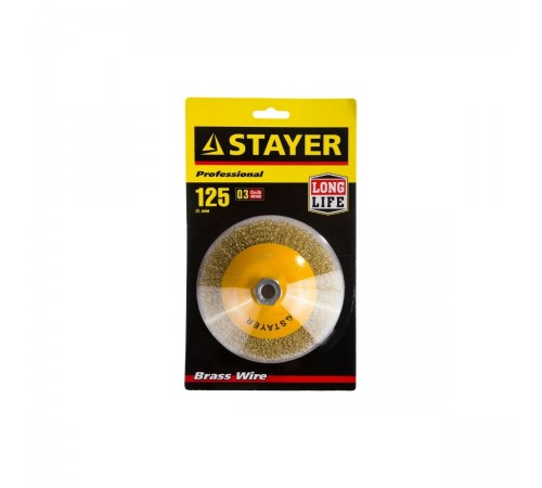 35133-125 Щетка коническая для УШМ STAYER PROFESSIONAL,  витая стальная проволока 0,3мм, 125ммхМ14