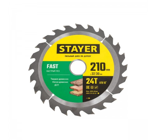 Пильный диск по дереву STAYER Fast 210х32/30 мм 3680-210-32-24_z01