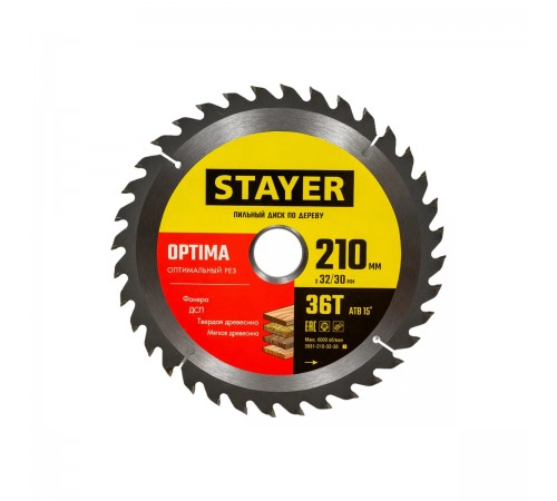 Пильный диск по дереву STAYER OPTIMA 210х32/30 мм 3681-210-32-36_z01