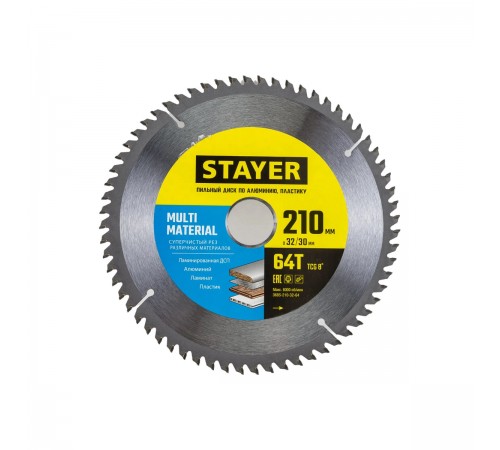 Диск пильный по алюминию STAYER Multi Material, 210х32/30 мм, супер чистый рез 3685-210-3264