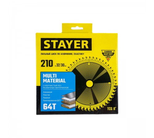 Диск пильный по алюминию STAYER Multi Material, 210х32/30 мм, супер чистый рез 3685-210-3264