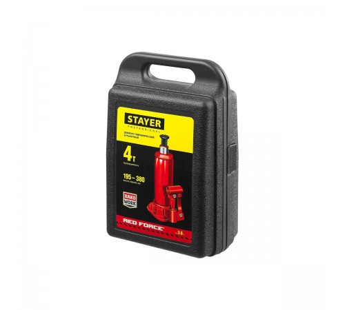 43160-4-К_z01 Домкрат STAYER RED FORCE 4 т бутылочный гидравлический в кейсе