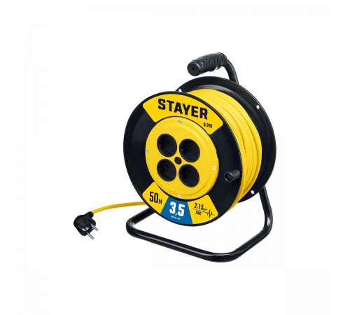 55072-50 Удлинитель силовой на катушке STAYER S-215 ПВС 2х1.5 50м 3500Вт