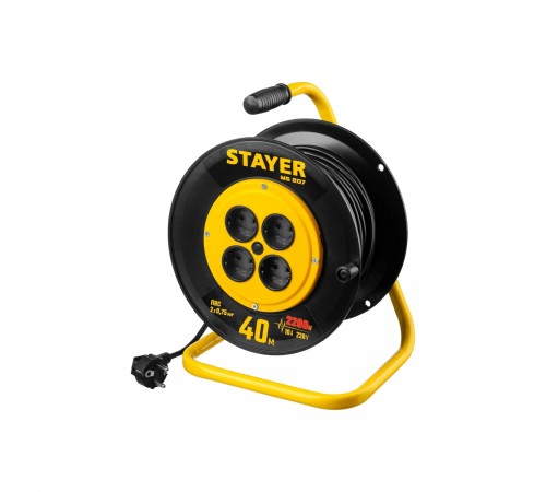 55073-40 Удлинитель на катушке STAYER MS 207, 2200Вт, ПВС 2х0,75 мм2, 4 гнезда, 40м