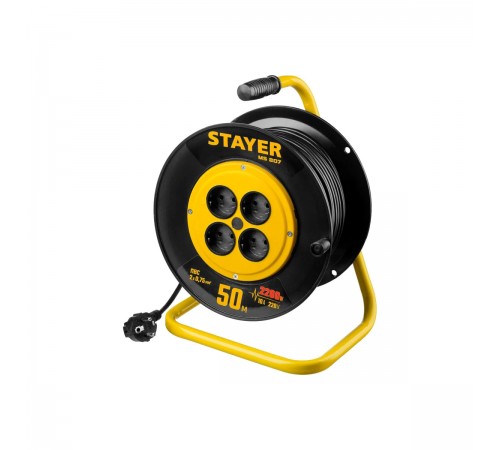 55073-50 Удлинитель на катушке STAYER MS 207, 2200Вт, ПВС 2х0,75 мм2, 4 гнезда, 50м
