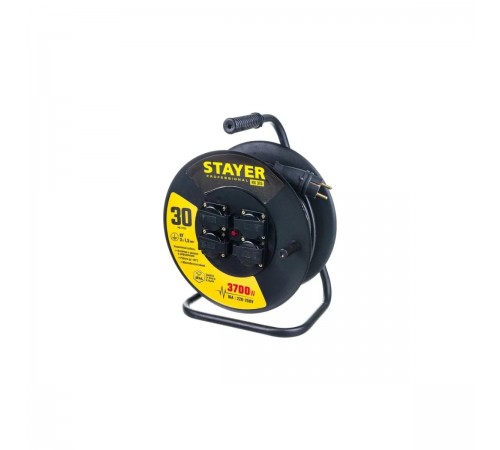 Удлинитель на стальной катушке STAYER PRO-315, 3х1,5 мм2, 30м, 3700Вт, IP44 55077-30_z01